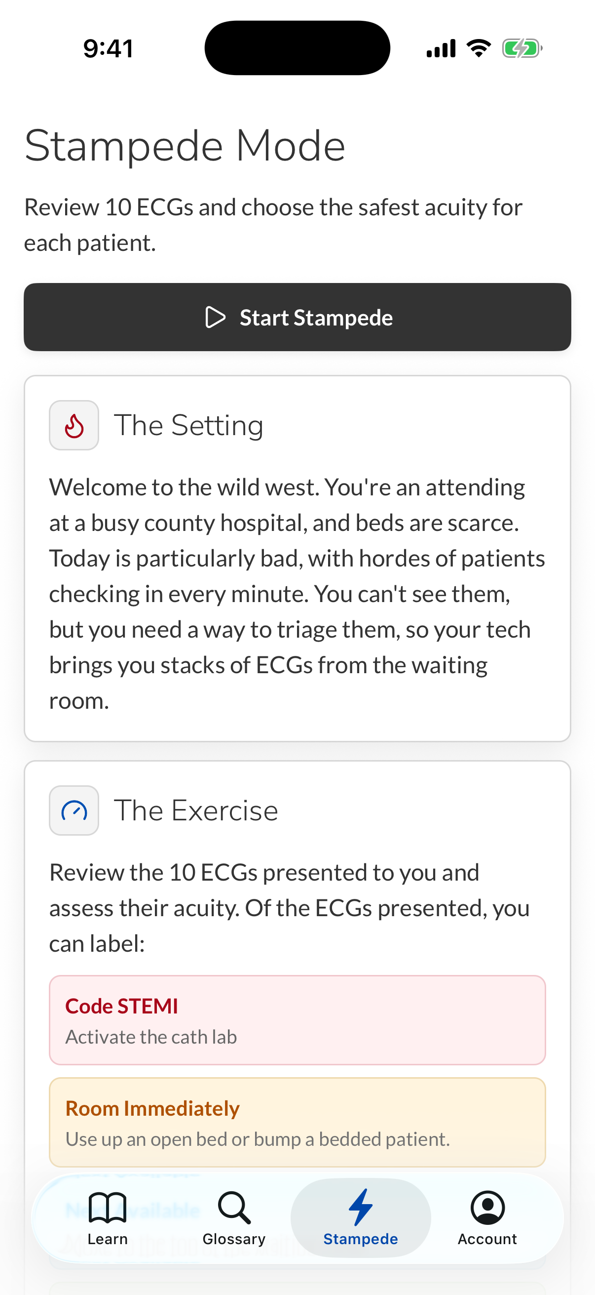 Stampede Mode in the ECG Stampede app